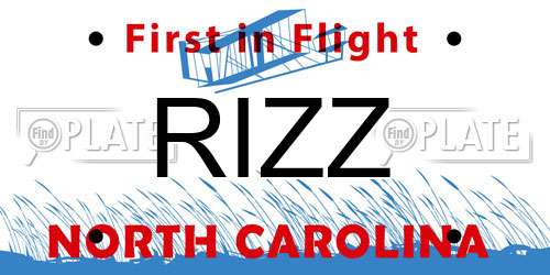 RIZZ North Carolina License Plate