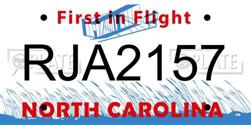 RJA2157 North Carolina License Plate