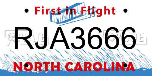 RJA3666 North Carolina License Plate