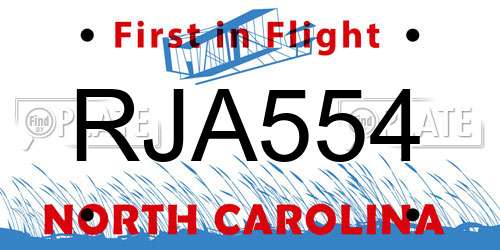 RJA554 North Carolina License Plate