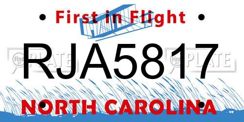 RJA5817 North Carolina License Plate