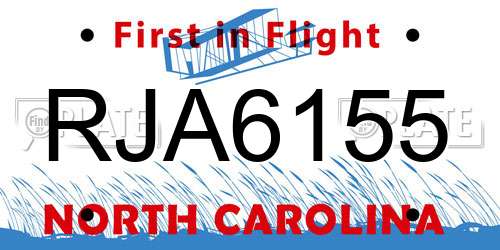 RJA6155 North Carolina License Plate