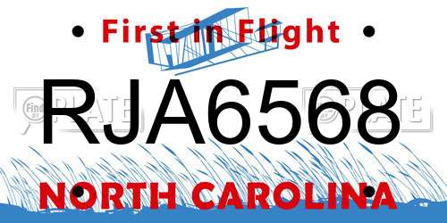 RJA6568 North Carolina License Plate