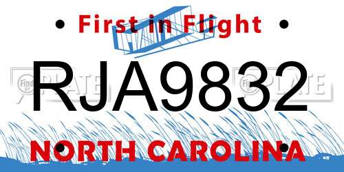 RJA9832 North Carolina License Plate