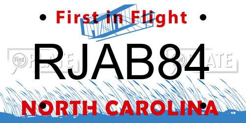 RJAB84 North Carolina License Plate