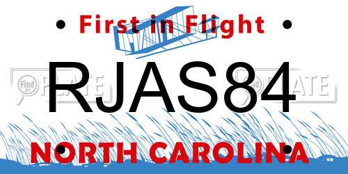 RJAS84 North Carolina License Plate