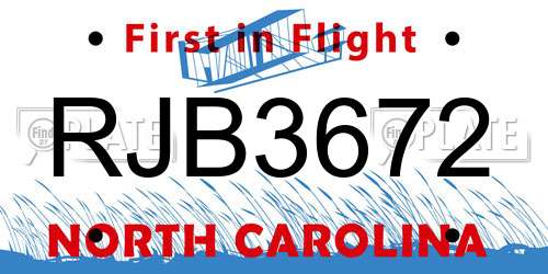RJB3672 North Carolina License Plate