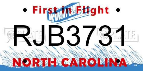 RJB3731 North Carolina License Plate