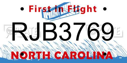 RJB3769 North Carolina License Plate