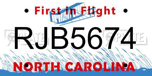 RJB5674 North Carolina License Plate