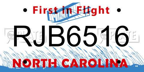 RJB6516 North Carolina License Plate