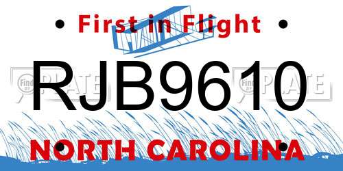 RJB9610 North Carolina License Plate