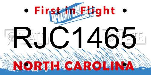 RJC1465 North Carolina License Plate