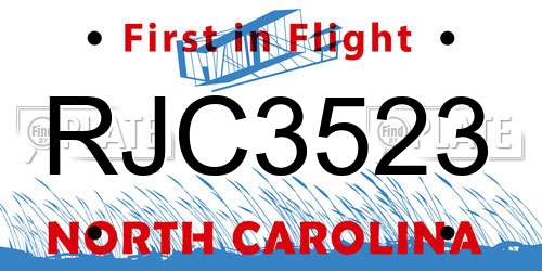 RJC3523 North Carolina License Plate