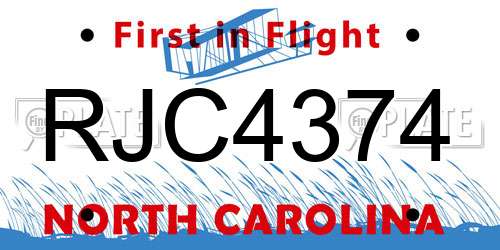 RJC4374 North Carolina License Plate
