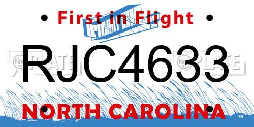 RJC4633 North Carolina License Plate