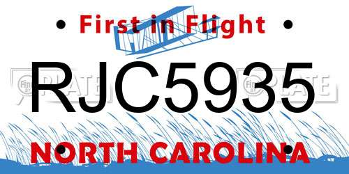 RJC5935 North Carolina License Plate
