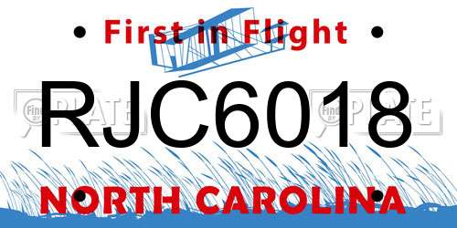 RJC6018 North Carolina License Plate