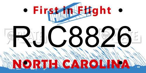 RJC8826 North Carolina License Plate