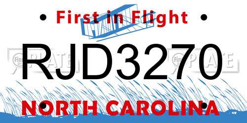 RJD3270 North Carolina License Plate
