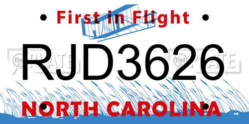 RJD3626 North Carolina License Plate