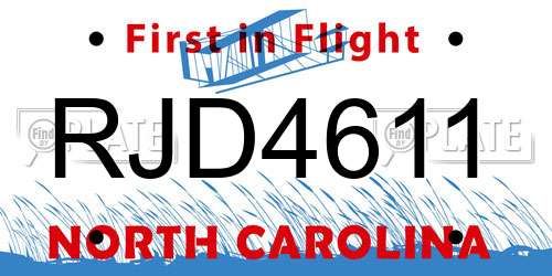 RJD4611 North Carolina License Plate