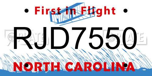 RJD7550 North Carolina License Plate