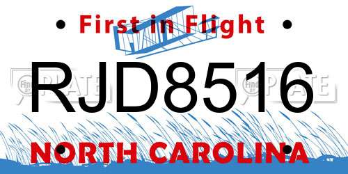RJD8516 North Carolina License Plate