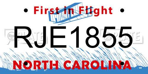 RJE1855 North Carolina License Plate