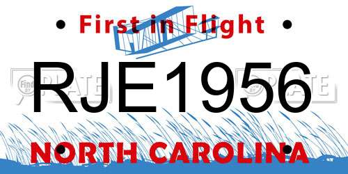 RJE1956 license plate in NC state
