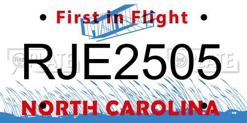 RJE2505 North Carolina License Plate