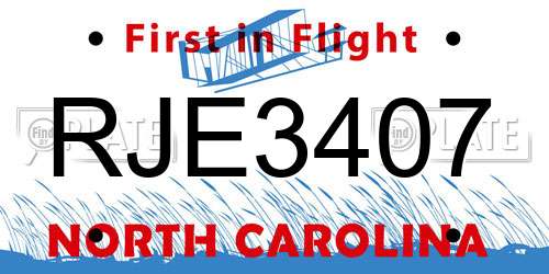 RJE3407 North Carolina License Plate