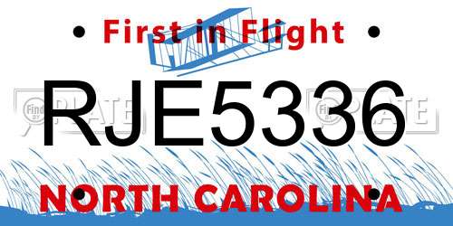 RJE5336 North Carolina License Plate