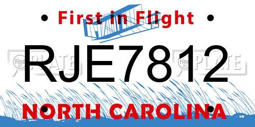 RJE7812 North Carolina License Plate