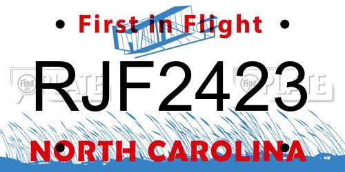 RJF2423 North Carolina License Plate