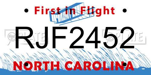 RJF2452 North Carolina License Plate