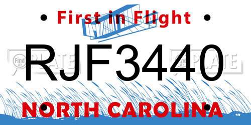 RJF3440 North Carolina License Plate