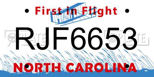 RJF6653 North Carolina License Plate