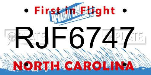 RJF6747 North Carolina License Plate