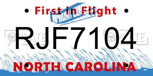 RJF7104 North Carolina License Plate