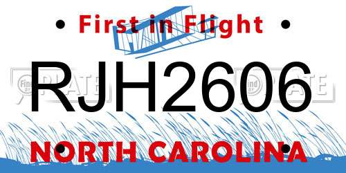 RJH2606 North Carolina License Plate