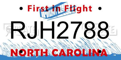 RJH2788 North Carolina License Plate