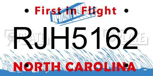 RJH5162 North Carolina License Plate