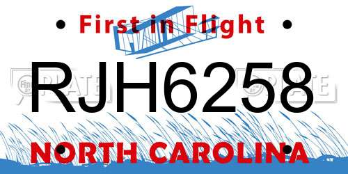 RJH6258 North Carolina License Plate