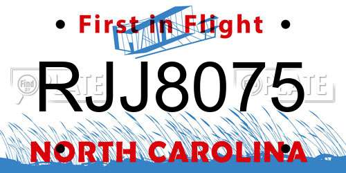RJJ8075 North Carolina License Plate