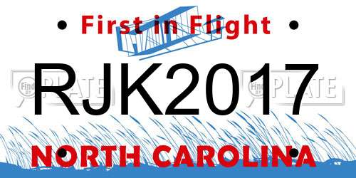 RJK2017 North Carolina License Plate