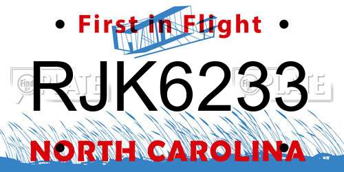 RJK6233 North Carolina License Plate