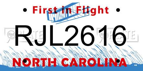 RJL2616 North Carolina License Plate