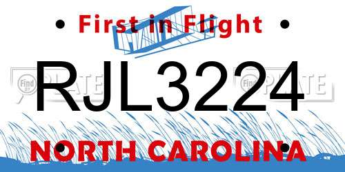 RJL3224 North Carolina License Plate