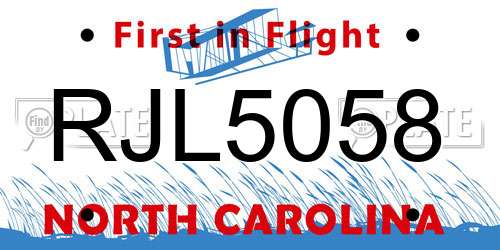 RJL5058 North Carolina License Plate
